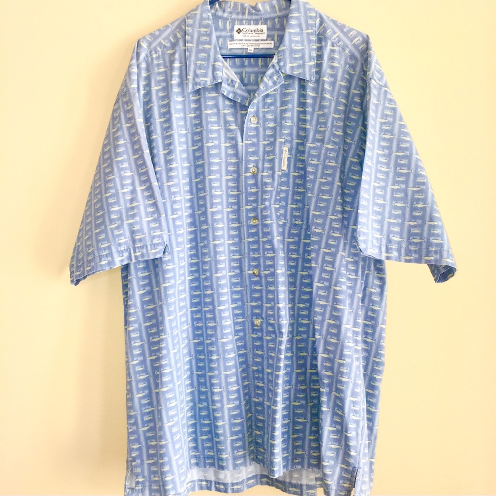 Columbia Mens Blue Short Sleeve Button Down Shirt